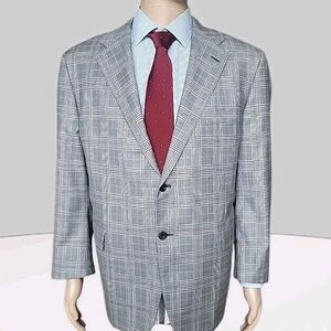 Hickey Freeman Blazer Mens 48 Gray Glen Check Plaid Lightweight Sport Jacket USA